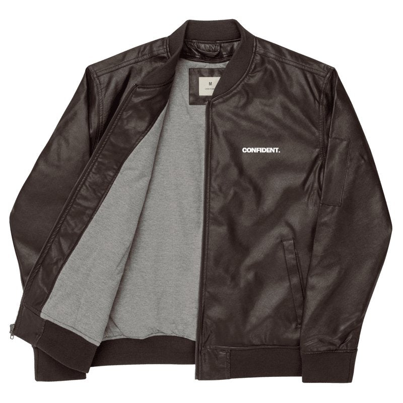 Faux Leather Bomber Jacket - CONFIDENT THREADSFaux Leather Bomber Jacket